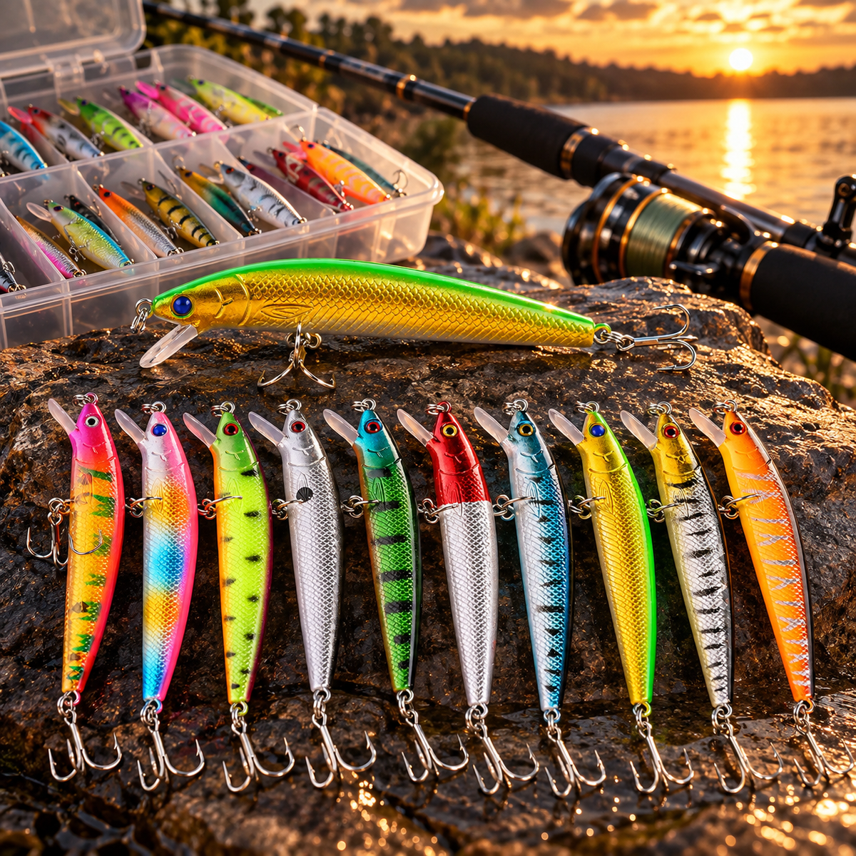 Kit 10 Iscas Artificiais Minnow 13 cm com Rattle – Meia-Água para Tucunaré, Traíra e Robalo