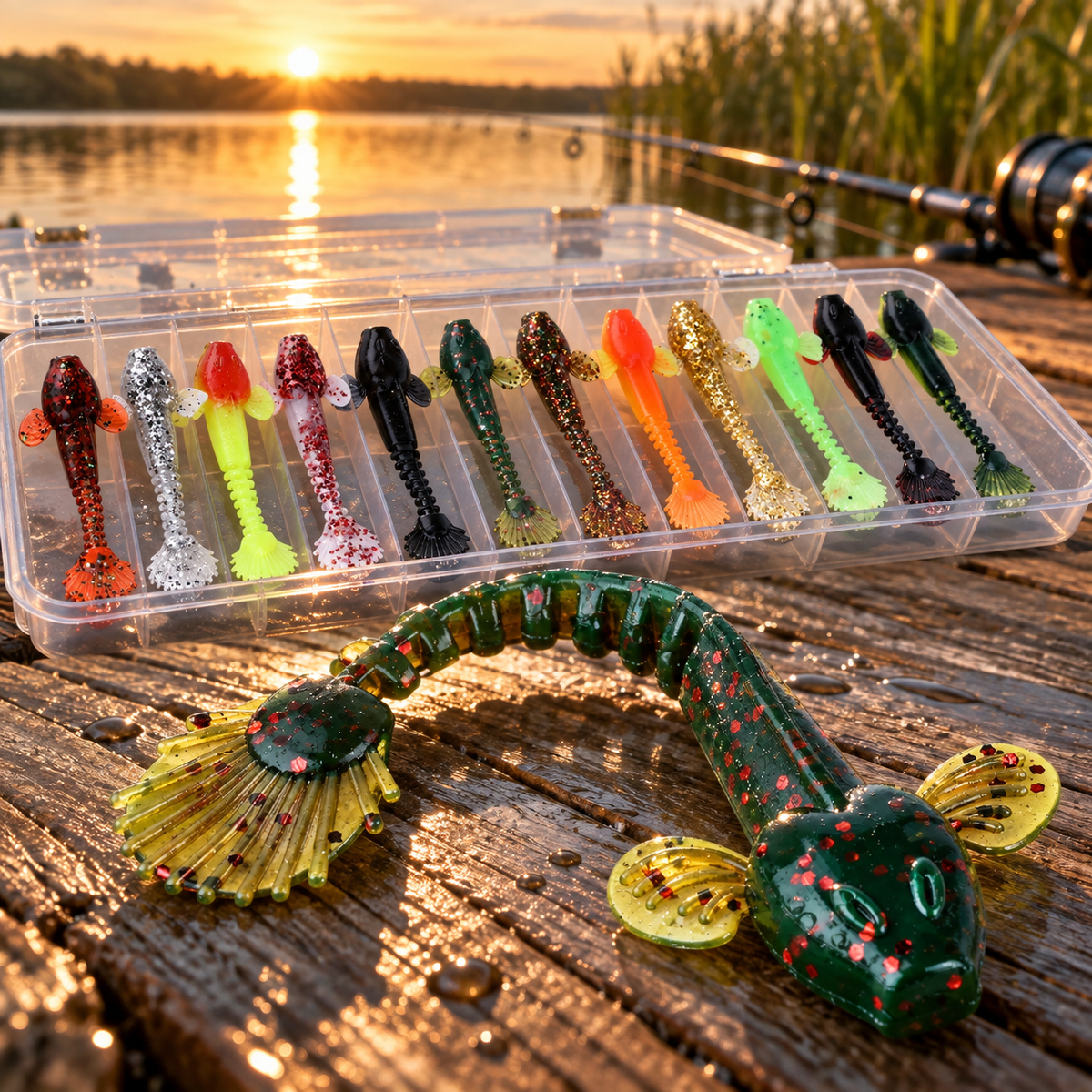 Kit 12 Iscas Soft (Shad) 9 cm para Tucunaré, Traíra e Robalo – 13 Opções de Cor
