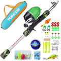 Kit de Pesca Infantil Completo com Vara Telescópica 1,5 m, Molinete Fechado, Iscas e Bolsa