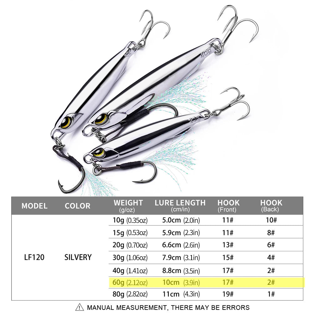 Jig Metálico 10 g a 80 g com Assist Hook e Garateia – Para Pesca no Mar e Anchova