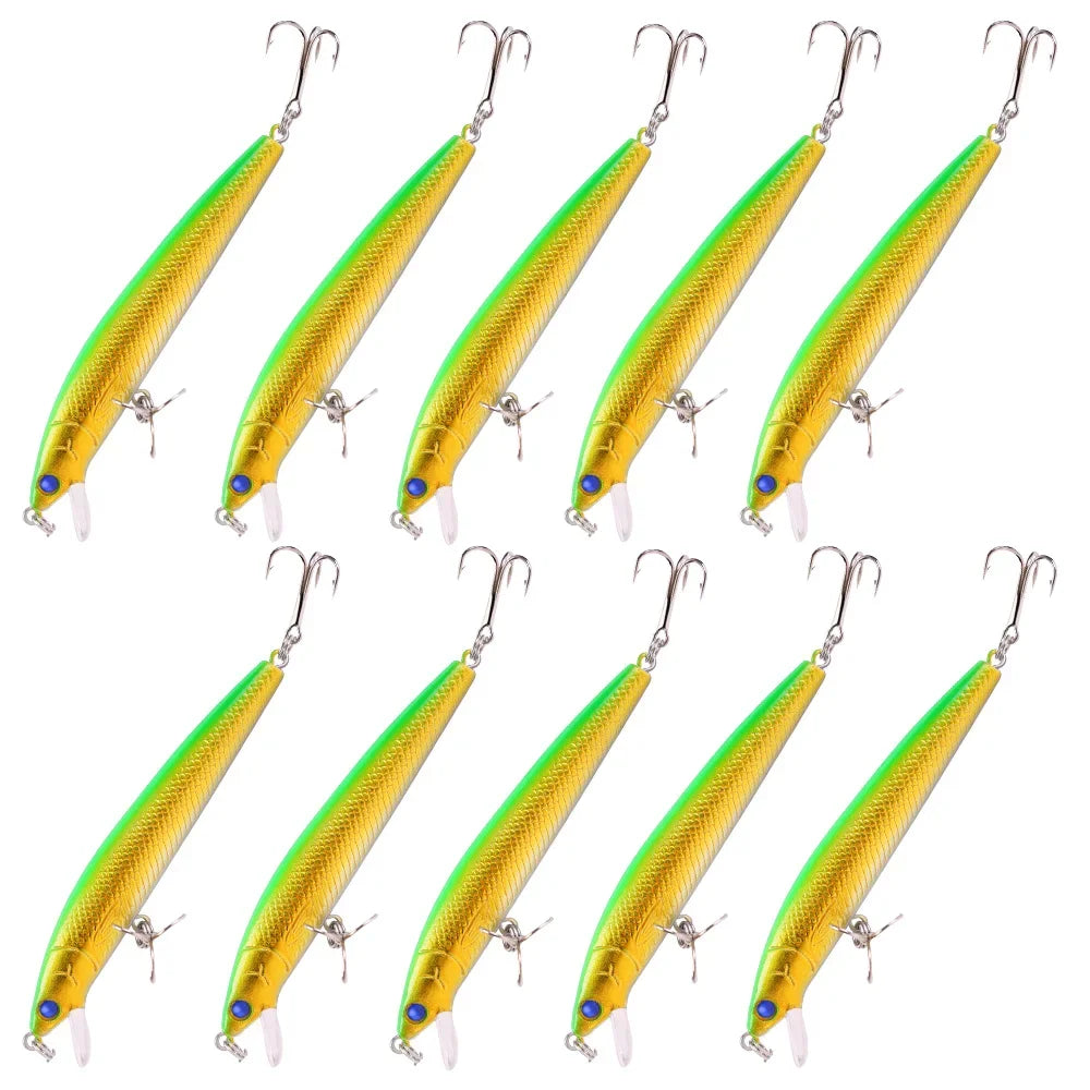 Kit 10 Iscas Artificiais Minnow 13 cm com Rattle – Meia-Água para Tucunaré, Traíra e Robalo