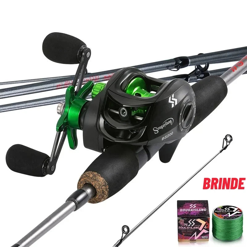 Kit Vara de Carbono 1,7 m + Carretilha 7.2:1 com Linha Multifilamento de Brinde