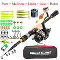 Kit Pesca Completo Vara de Carbono 5 Seções + Molinete 5.2:1 com Linha, Iscas e Bolsa