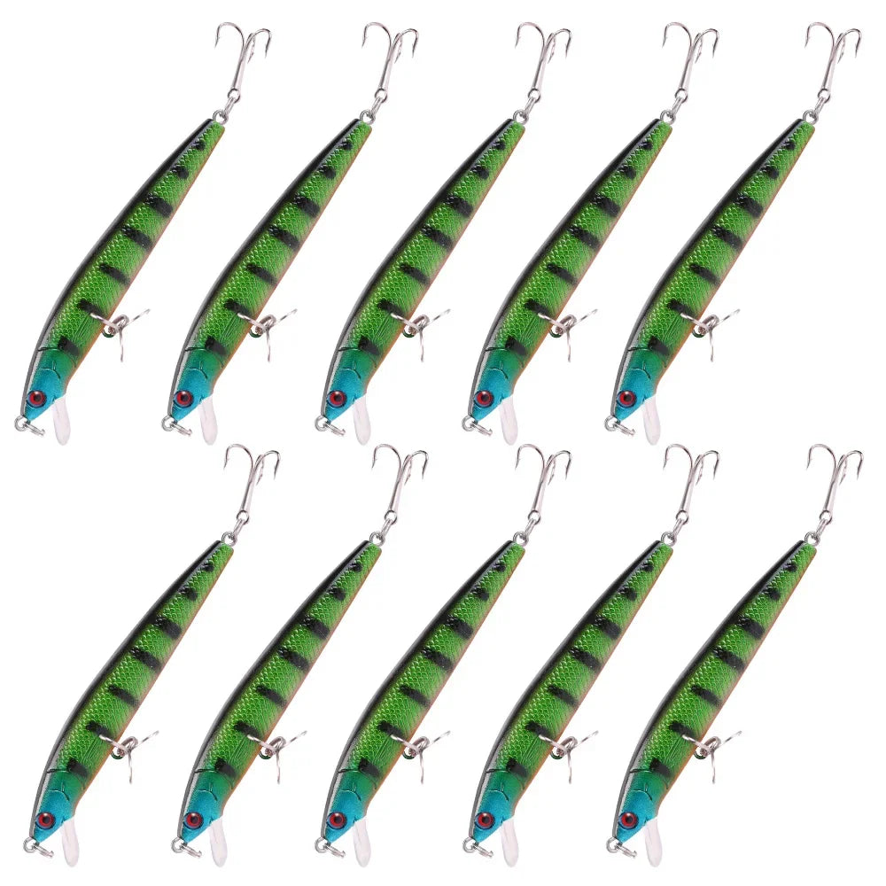 Kit 10 Iscas Artificiais Minnow 13 cm com Rattle – Meia-Água para Tucunaré, Traíra e Robalo