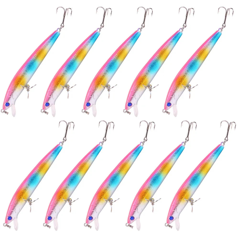 Kit 10 Iscas Artificiais Minnow 13 cm com Rattle – Meia-Água para Tucunaré, Traíra e Robalo