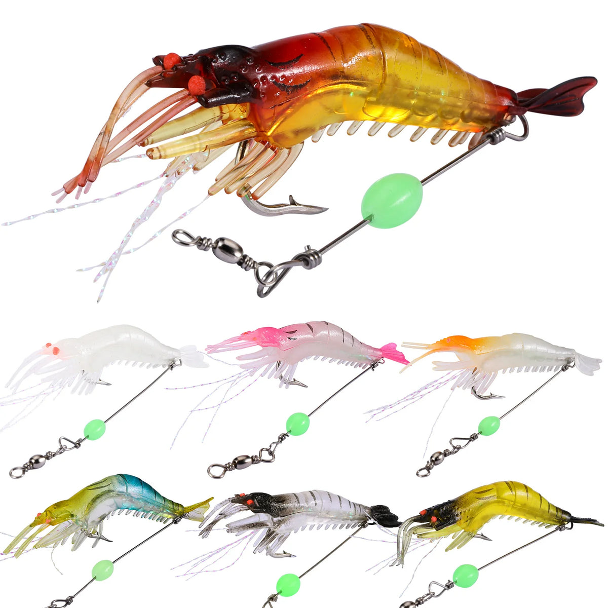Isca Camarão Artificial de Silicone 9 cm Montado com Anzol e Girador – Para Robalo e Corvina