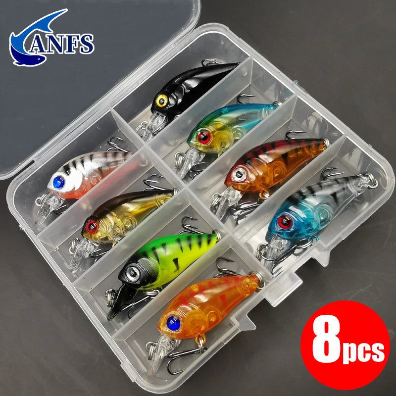 Kit 8 Mini Iscas Crankbait 4,5 cm 3,5 g – Para Pesca Ultraleve de Tilápia e Traíra