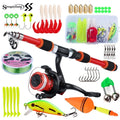 Kit de Pesca Infantil com Vara Telescópica 1,8 m, Molinete, Linha e Caixa de Iscas – 5 Cores