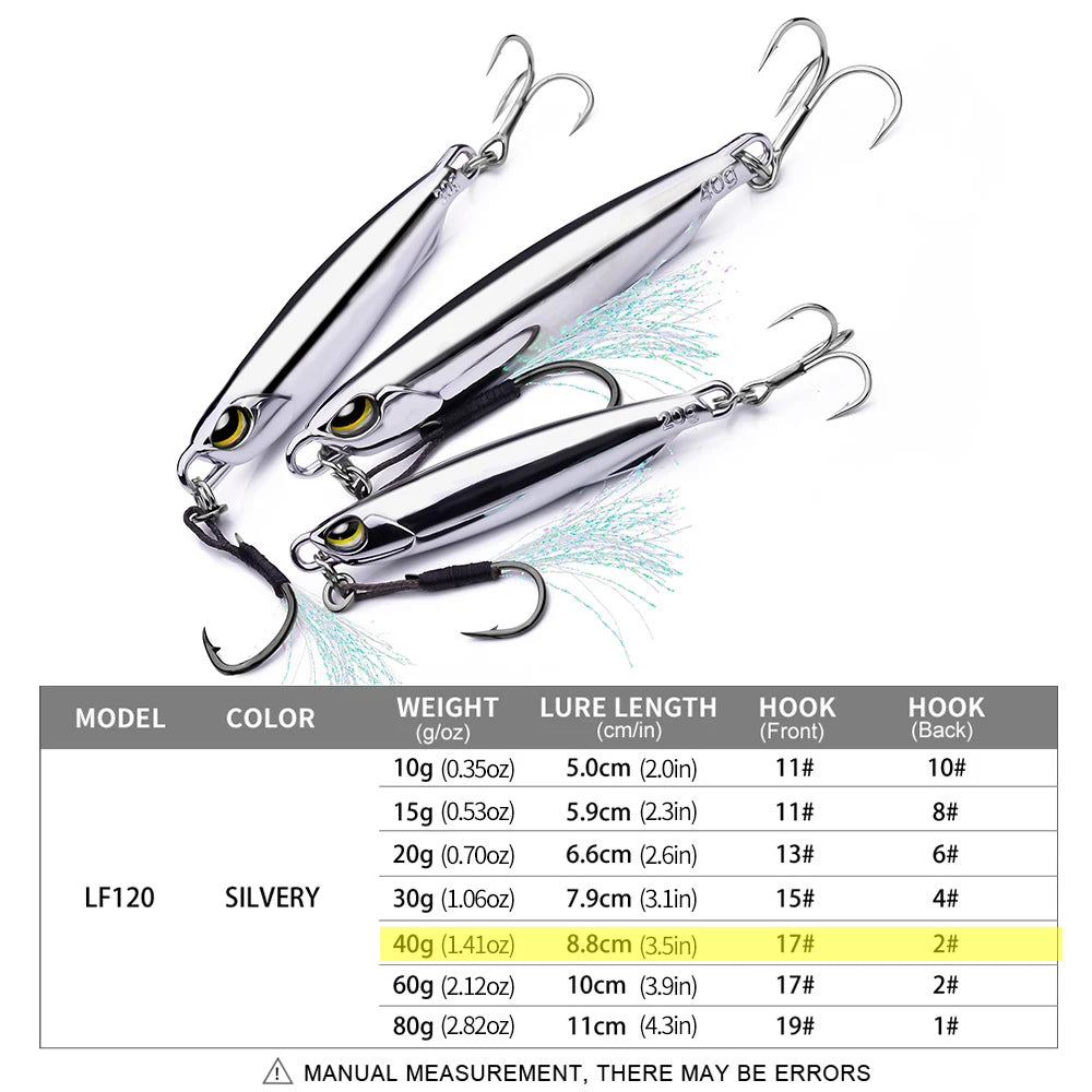 Jig Metálico 10 g a 80 g com Assist Hook e Garateia – Para Pesca no Mar e Anchova
