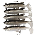 Kit 5 Iscas Soft Shad 8,5 cm 13 g com Cabeça Jumping e Garateia – Para Robalo e Tucunaré