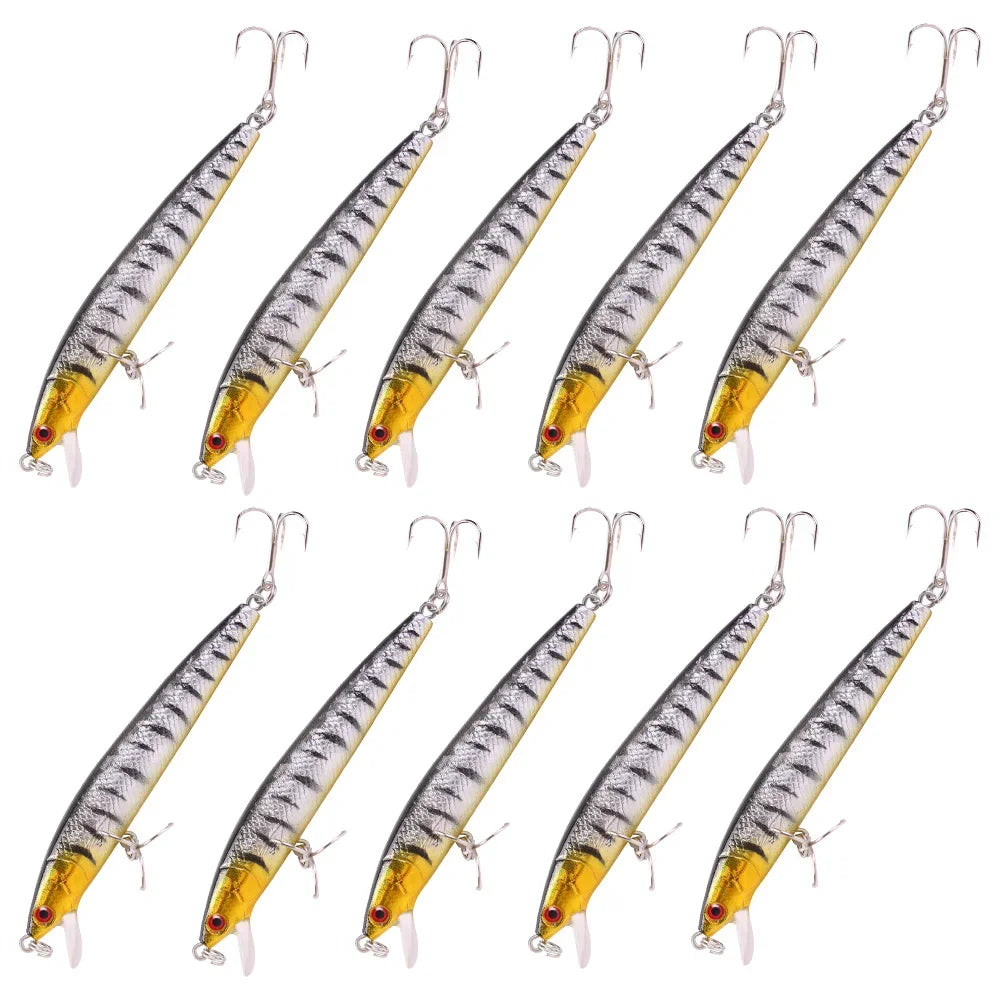 Kit 10 Iscas Artificiais Minnow 13 cm com Rattle – Meia-Água para Tucunaré, Traíra e Robalo