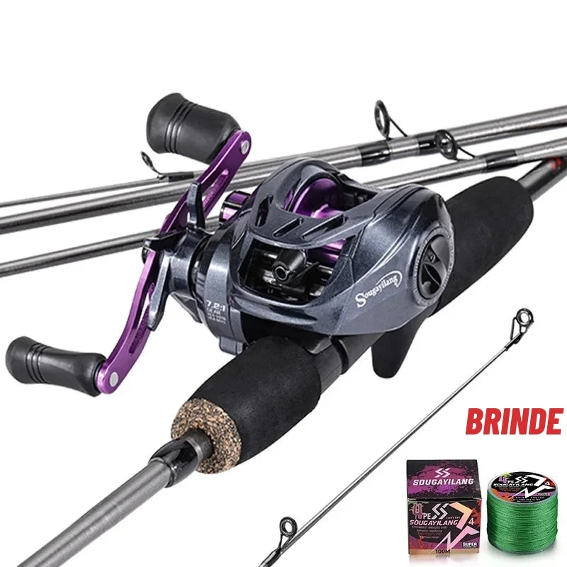 Kit Vara de Carbono 1,7 m + Carretilha 7.2:1 com Linha Multifilamento de Brinde