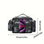Bolsa de Pesca Tática 37 x 20 x 12 cm com Alça de Ombro e Suporte para Vara – Camuflada