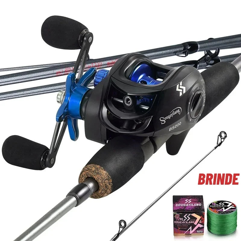 Kit Vara de Carbono 1,7 m + Carretilha 7.2:1 com Linha Multifilamento de Brinde