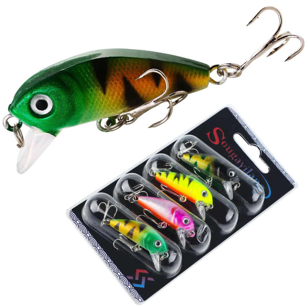 Kit 4 Iscas Artificiais (Crankbait, Mini Crank ou Stick) com Rattle e Garateias nº 5
