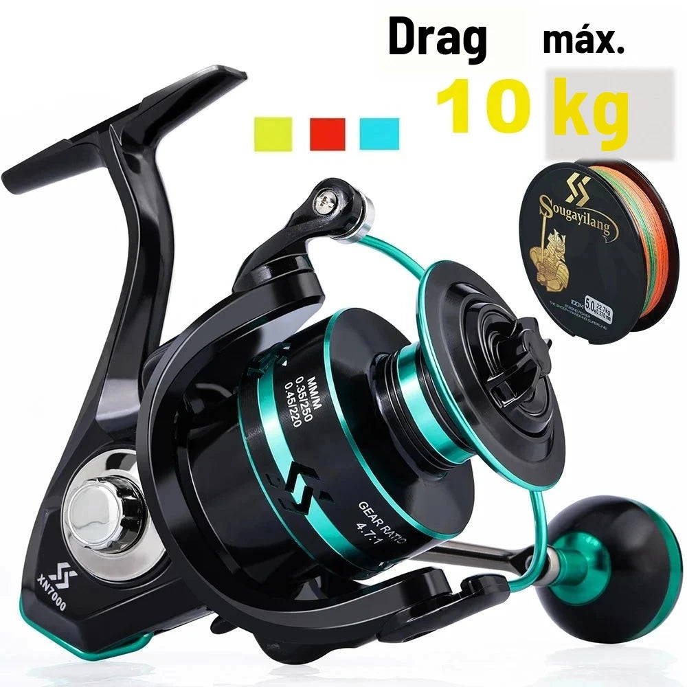 Molinete Drag 10 kg com Linha de Brinde – Tamanhos 2000 a 7000 para Água Doce e Salgada