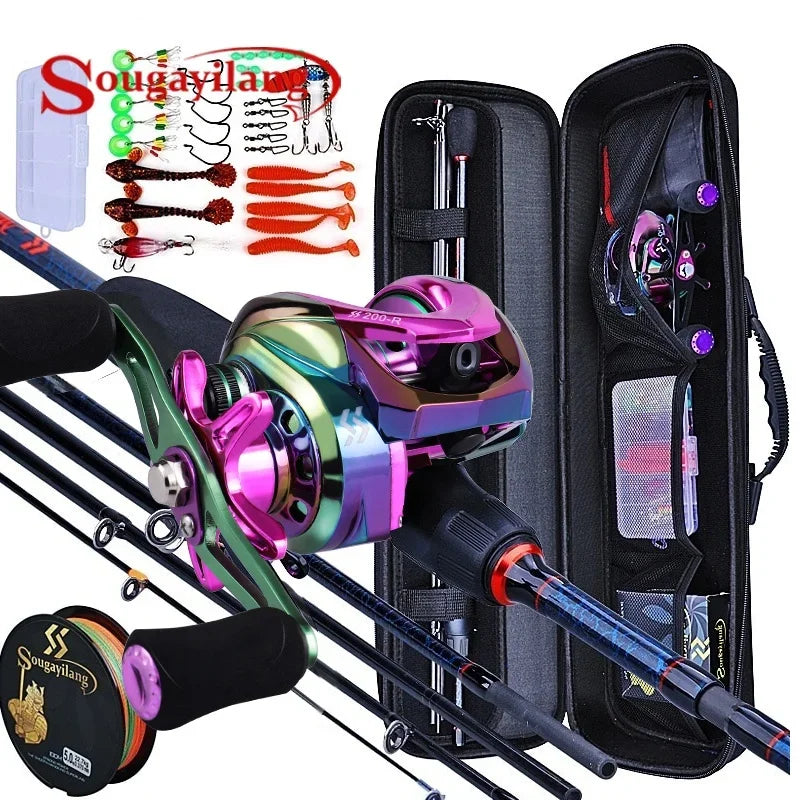 Kit Vara de Carbono 5 Seções + Carretilha 7.2:1 com 12+1 Rolamentos – Opção Kit Completo com Bolsa