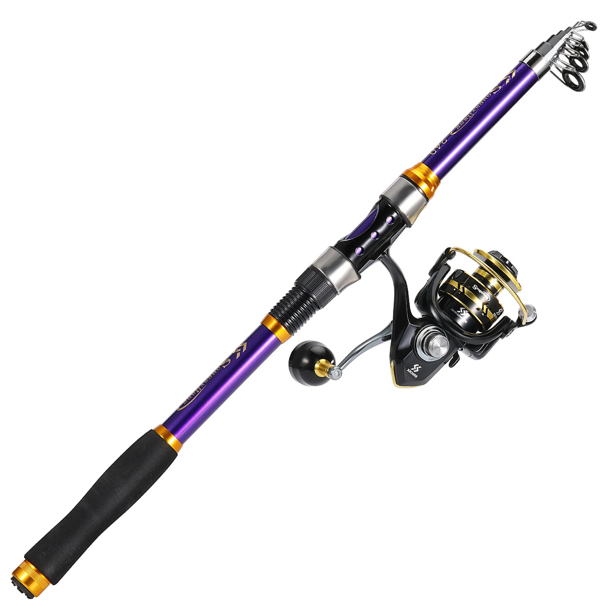 Kit Vara Telescópica de Carbono + Molinete 5.0:1 – Varas de 1,8 m a 2,4 m em 4 Cores