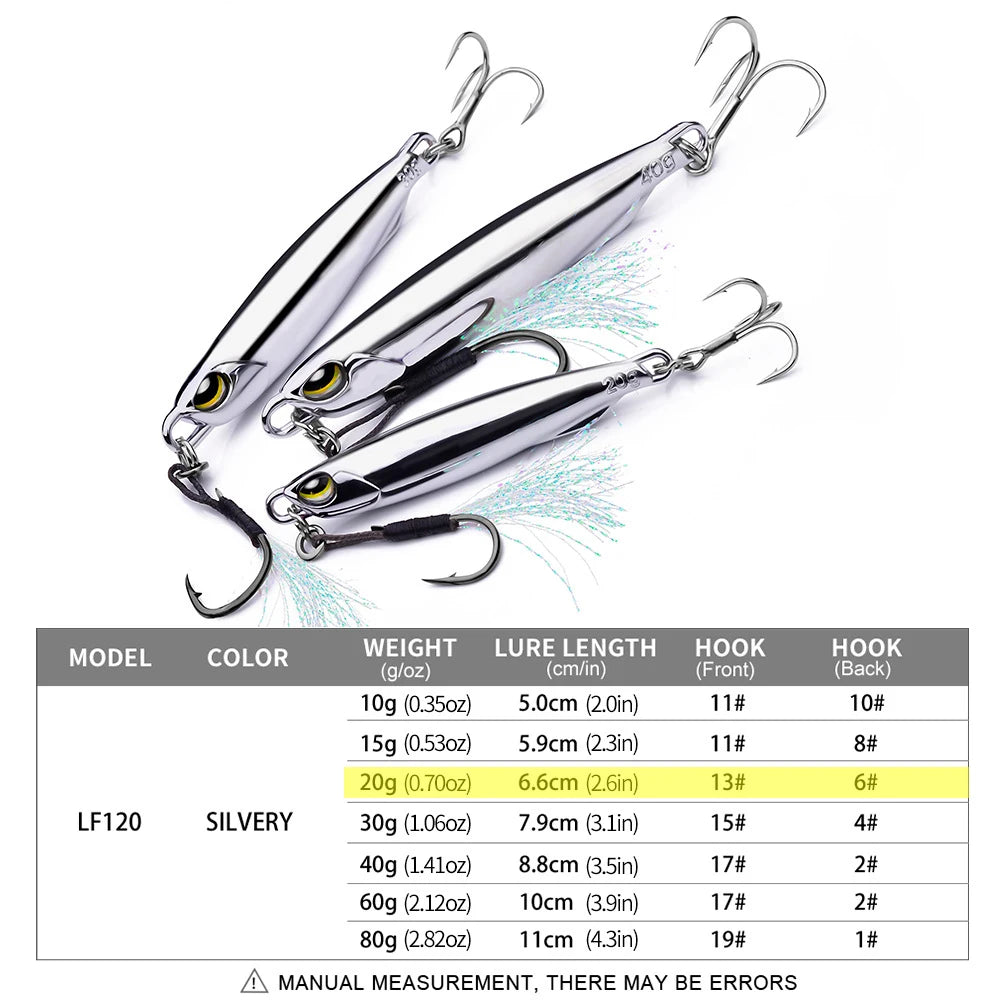Jig Metálico 10 g a 80 g com Assist Hook e Garateia – Para Pesca no Mar e Anchova