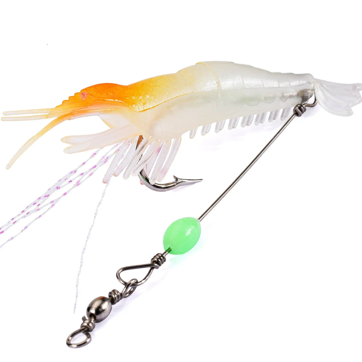 Isca Camarão Artificial de Silicone 9 cm Montado com Anzol e Girador – Para Robalo e Corvina