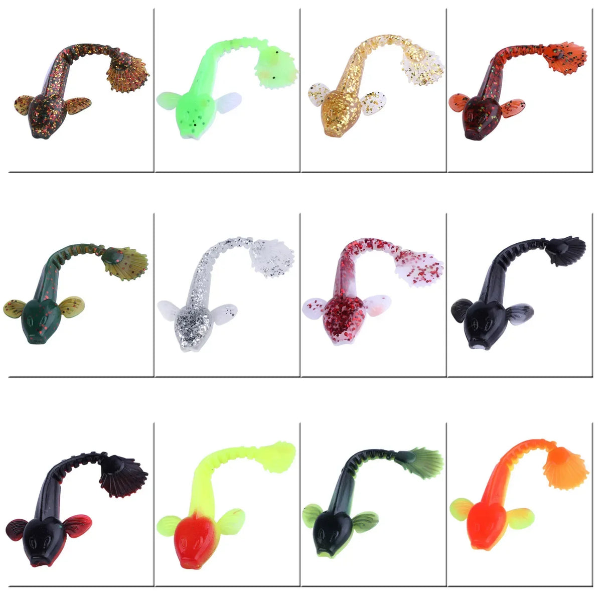 Kit 12 Iscas Soft (Shad) 9 cm para Tucunaré, Traíra e Robalo – 13 Opções de Cor