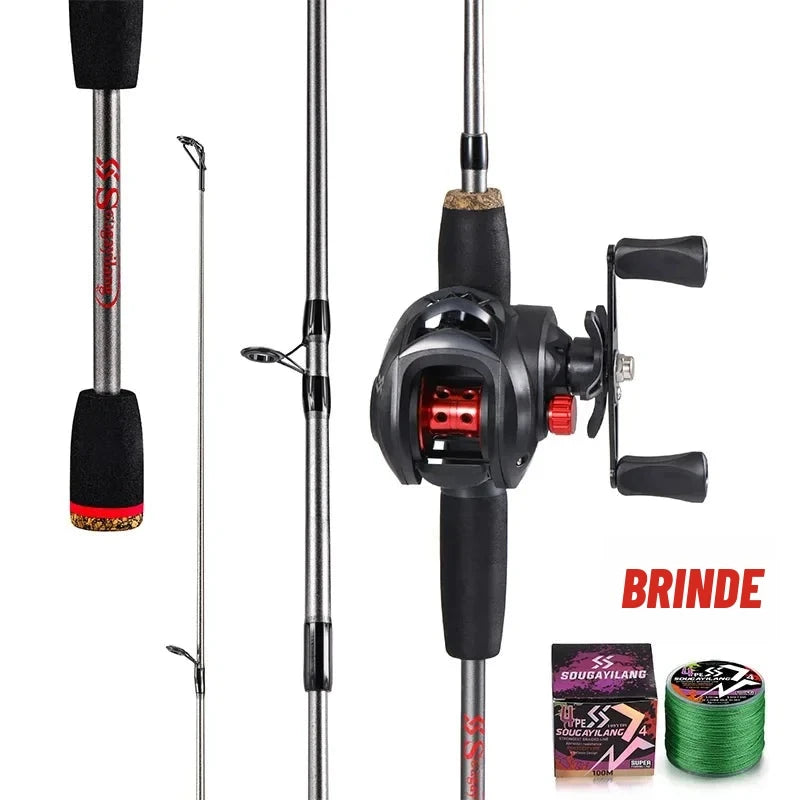 Kit Vara de Carbono 1,7 m + Carretilha 7.2:1 com Linha Multifilamento de Brinde