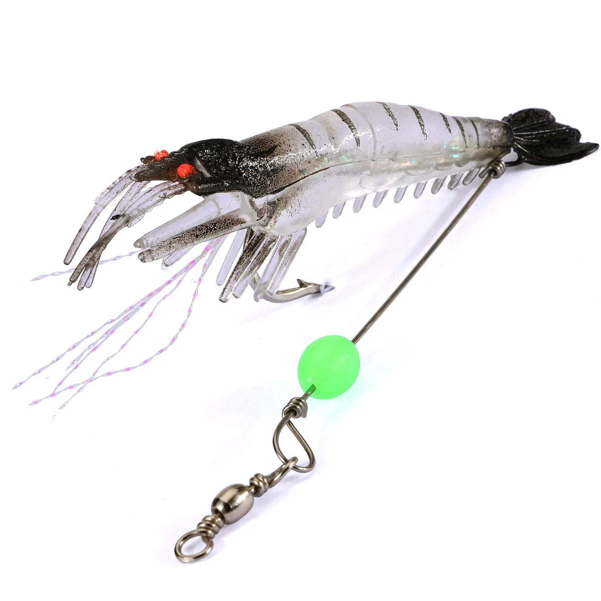 Isca Camarão Artificial de Silicone 9 cm Montado com Anzol e Girador – Para Robalo e Corvina