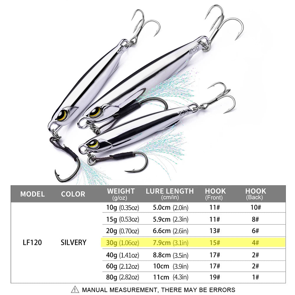 Jig Metálico 10 g a 80 g com Assist Hook e Garateia – Para Pesca no Mar e Anchova