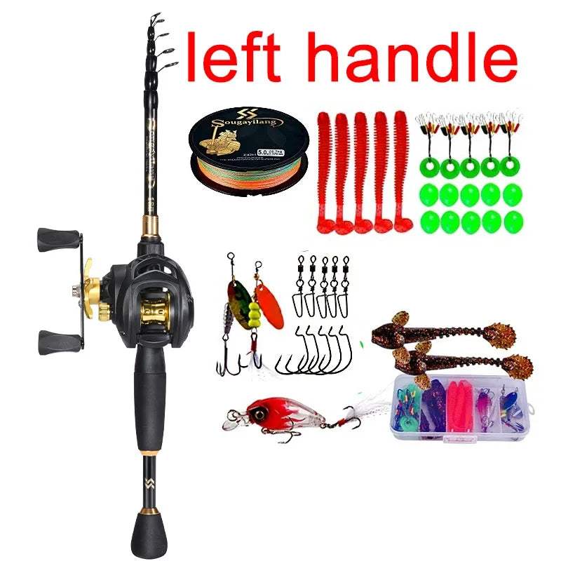 Kit Vara Telescópica de Carbono + Carretilha 7.2:1 com Linha e 36 Acessórios e Iscas