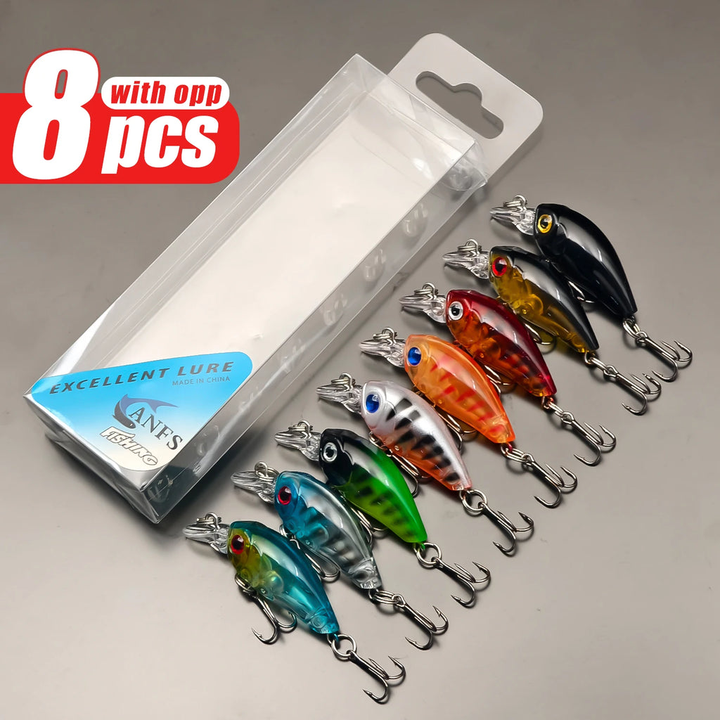 Kit 8 Mini Iscas Crankbait 4,5 cm 3,5 g – Para Pesca Ultraleve de Tilápia e Traíra