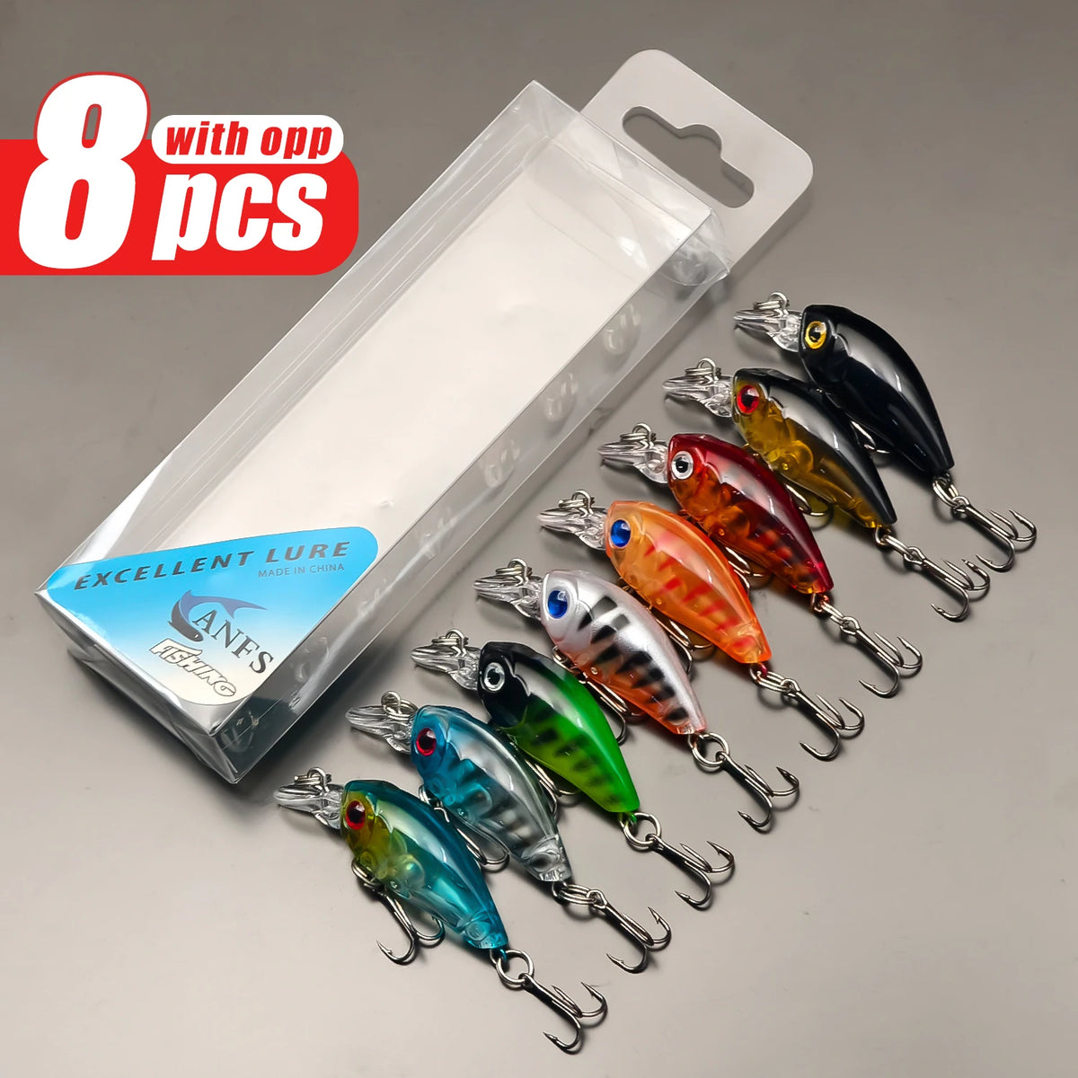 Kit 8 Mini Iscas Crankbait 4,5 cm 3,5 g – Para Pesca Ultraleve de Tilápia e Traíra
