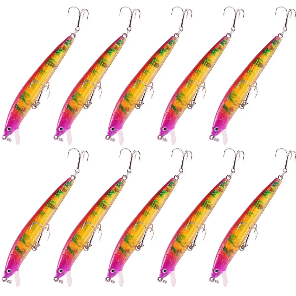 Kit 10 Iscas Artificiais Minnow 13 cm com Rattle – Meia-Água para Tucunaré, Traíra e Robalo
