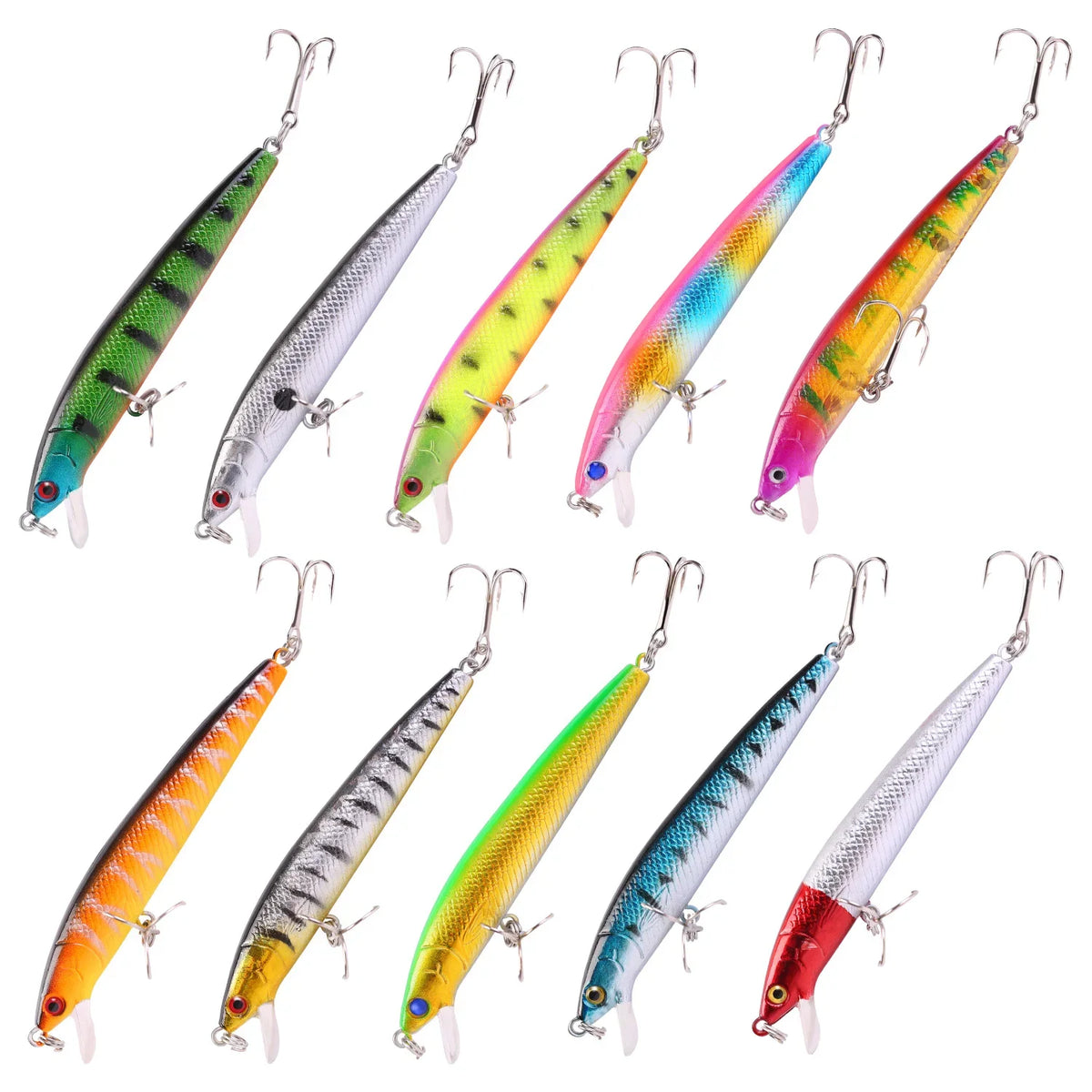 Kit 10 Iscas Artificiais Minnow 13 cm com Rattle – Meia-Água para Tucunaré, Traíra e Robalo