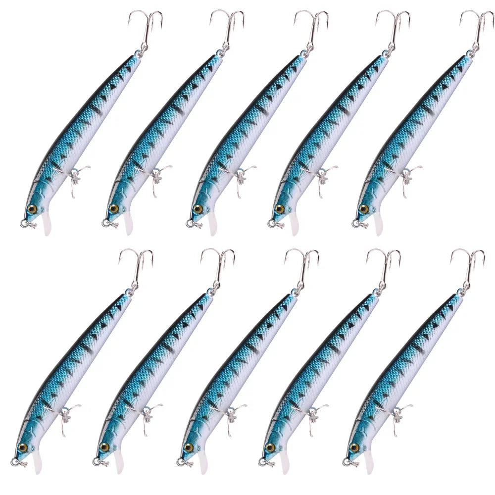 Kit 10 Iscas Artificiais Minnow 13 cm com Rattle – Meia-Água para Tucunaré, Traíra e Robalo