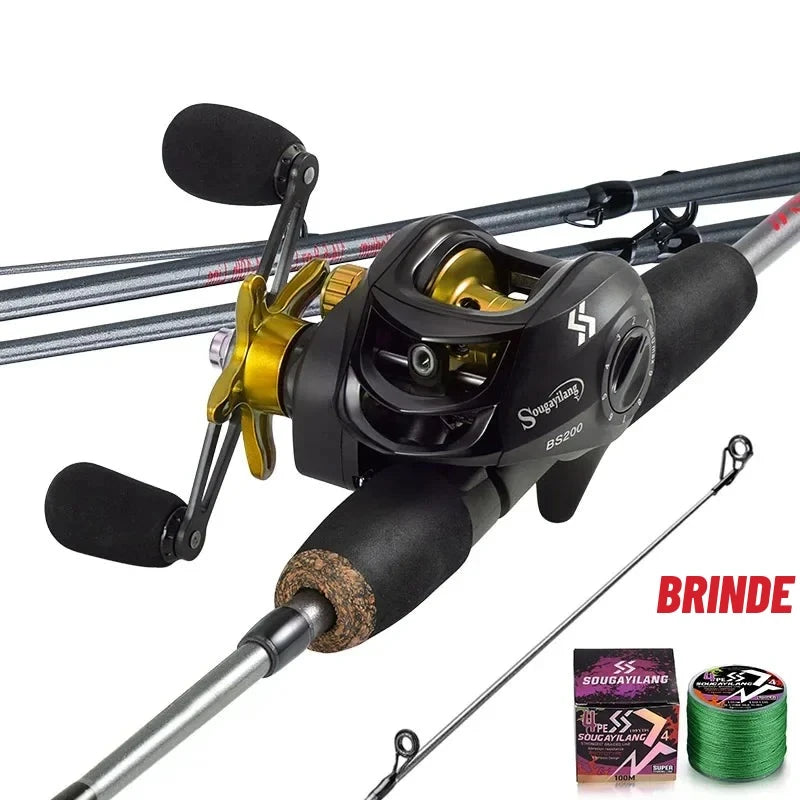 Kit Vara de Carbono 1,7 m + Carretilha 7.2:1 com Linha Multifilamento de Brinde