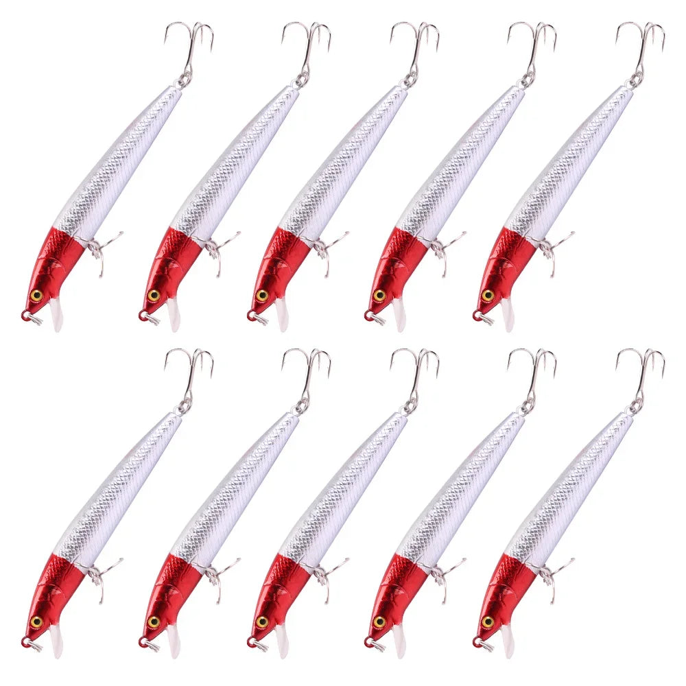 Kit 10 Iscas Artificiais Minnow 13 cm com Rattle – Meia-Água para Tucunaré, Traíra e Robalo