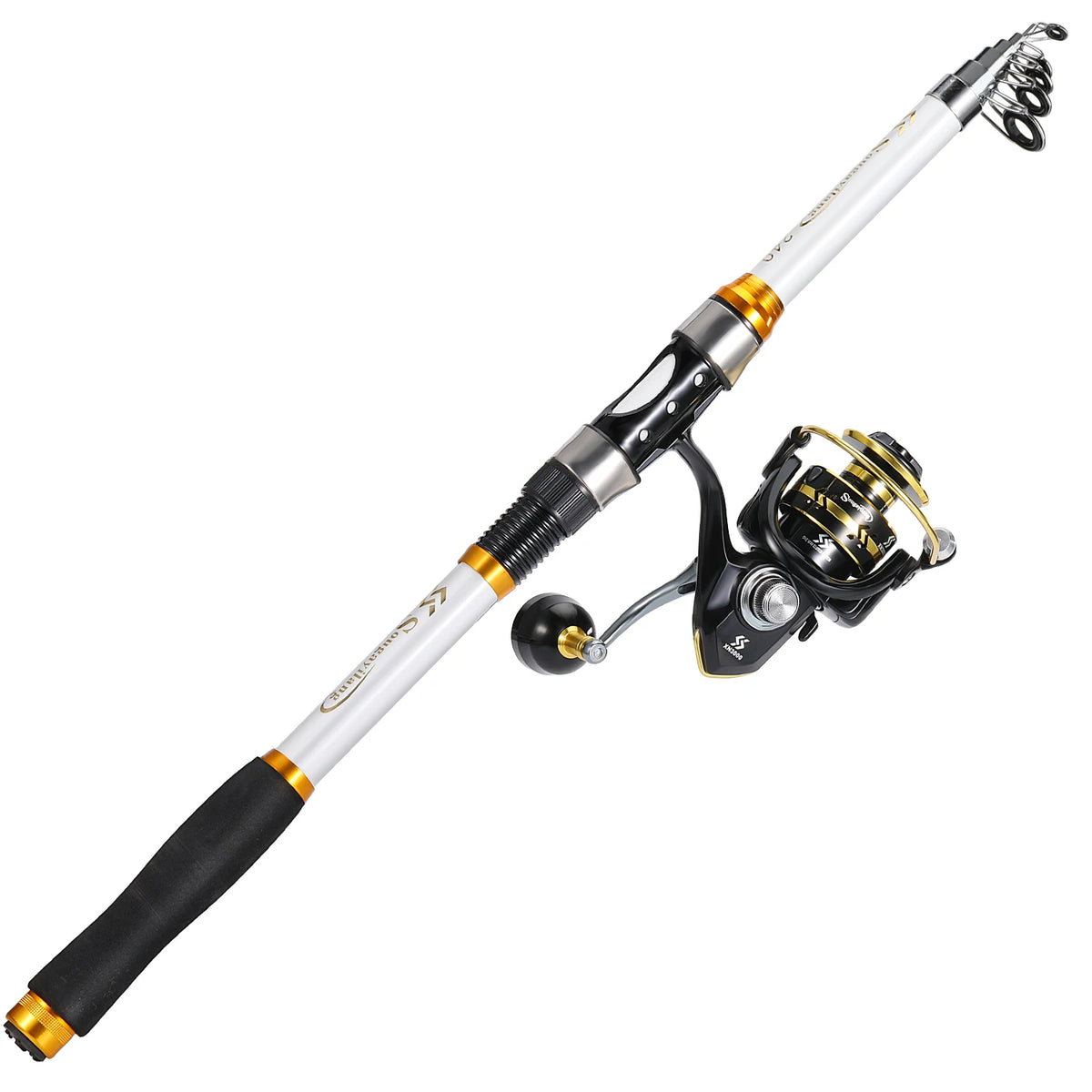 Kit Vara Telescópica de Carbono + Molinete 5.0:1 – Varas de 1,8 m a 2,4 m em 4 Cores