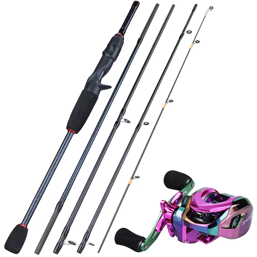 Kit Vara de Carbono 5 Seções + Carretilha 7.2:1 com 12+1 Rolamentos – Opção Kit Completo com Bolsa
