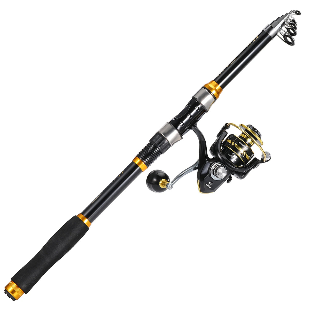 Kit Vara Telescópica de Carbono + Molinete 5.0:1 – Varas de 1,8 m a 2,4 m em 4 Cores
