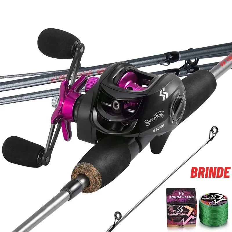 Kit Vara de Carbono 1,7 m + Carretilha 7.2:1 com Linha Multifilamento de Brinde