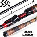 Vara de Pesca 100% Carbono 1,8 m a 2,1 m em 4 Partes – para Molinete ou Carretilha
