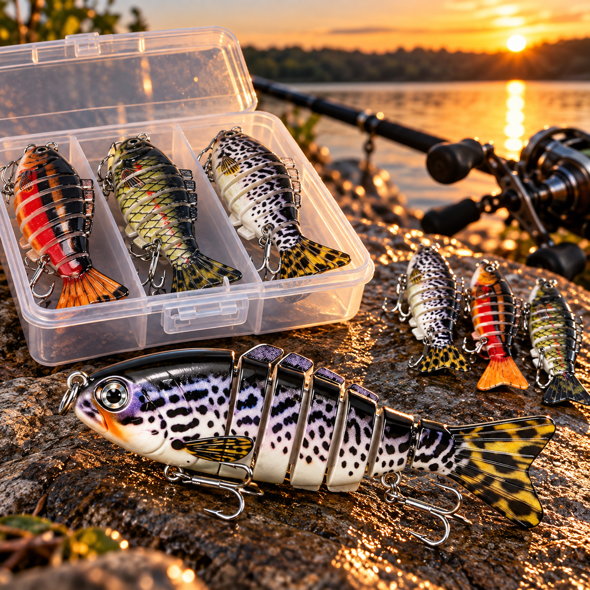Kit 3 Iscas Artificiais Articuladas (Swimbait) para Tucunaré e Traíra com Estojo