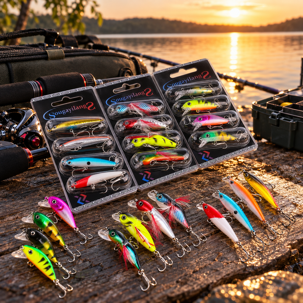 Kit 4 Iscas Artificiais (Crankbait, Mini Crank ou Stick) com Rattle e Garateias nº 5